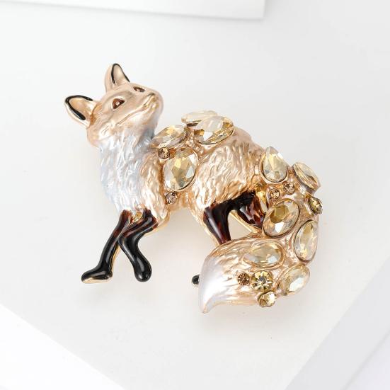 Vivid Fox Shape Brooch Shiny Rhinestones Pin Women Lovely Enamel Animal Party Casual Badge Clothes Accessories