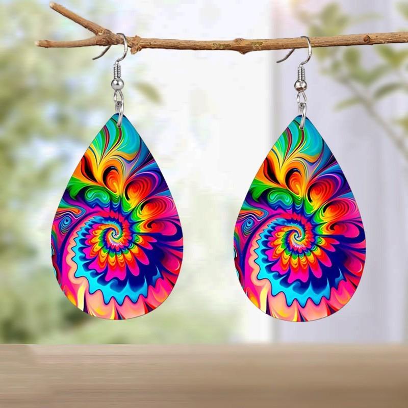 Fashion Colored Pattern Water Droplet Shaped Women Acrylic Earrings For All