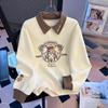 La Chapelle Retro Cartoon Embroidered Long Sleeve Top
