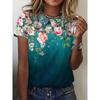 Summer Round Neck 3D Flower Print Top Fashionable Casual Short Sleeved Women's T-shirts