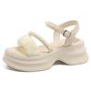 Thick-soled Pearl One-word Buckle Fairy Wind Sandals Female 2025 Summer Korean Version New Muffin Casual Beach Sandals Female
