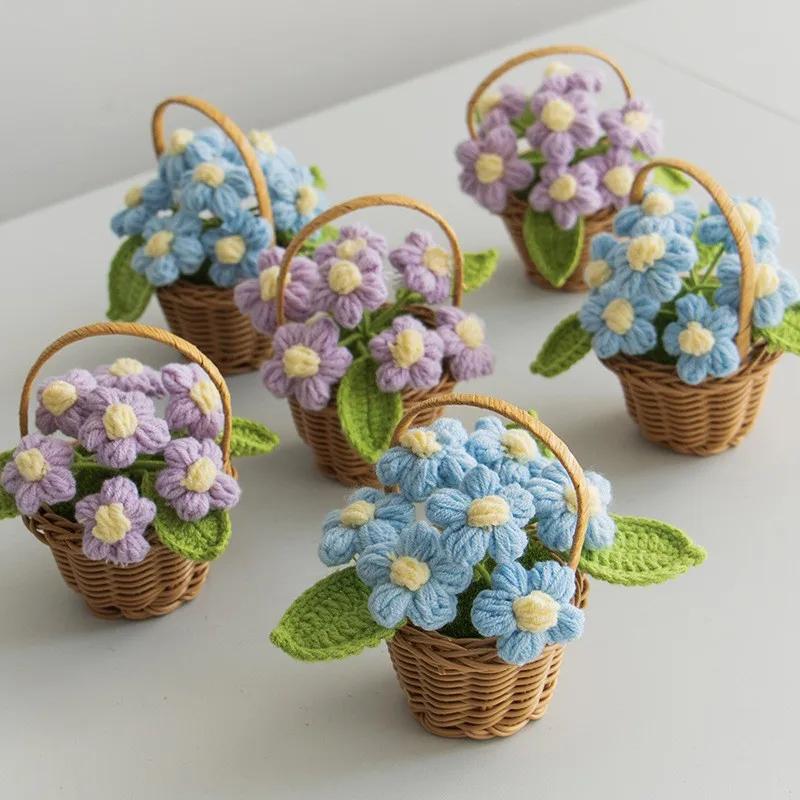 1PC Hand-knitted Sunflowers Decoration Crochet Flower Woven Potted Table Home Decor Ornament For Friends Gifts Wedding