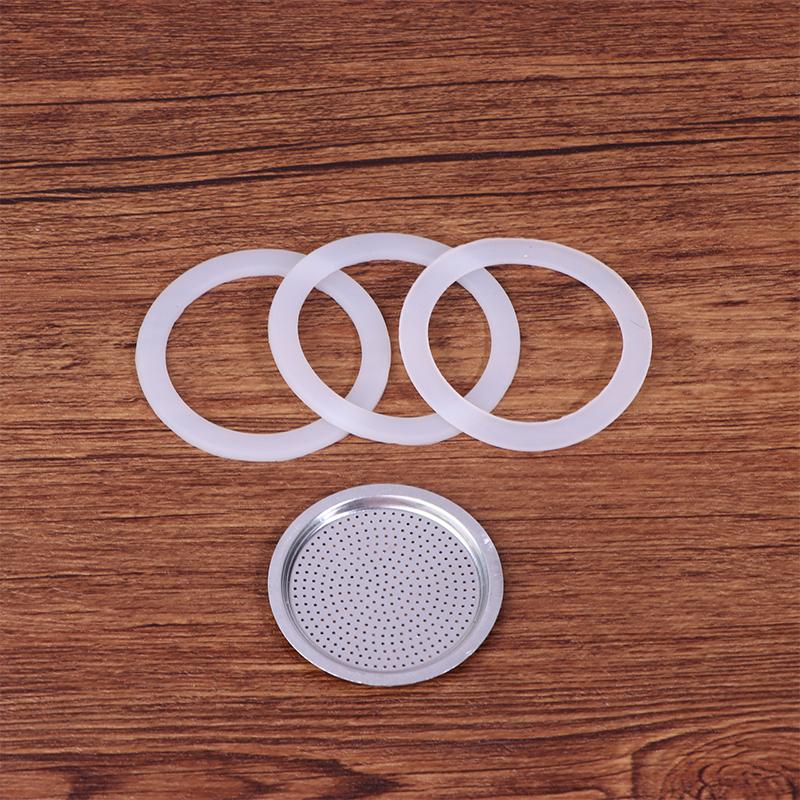 4 шт./набор 3 силиконовые прокладки + алюминиевый фильтр Замена для кофейника мока, кофейной бутылки Совместимо с 1/2/3/6/9/12 кофейными чашками