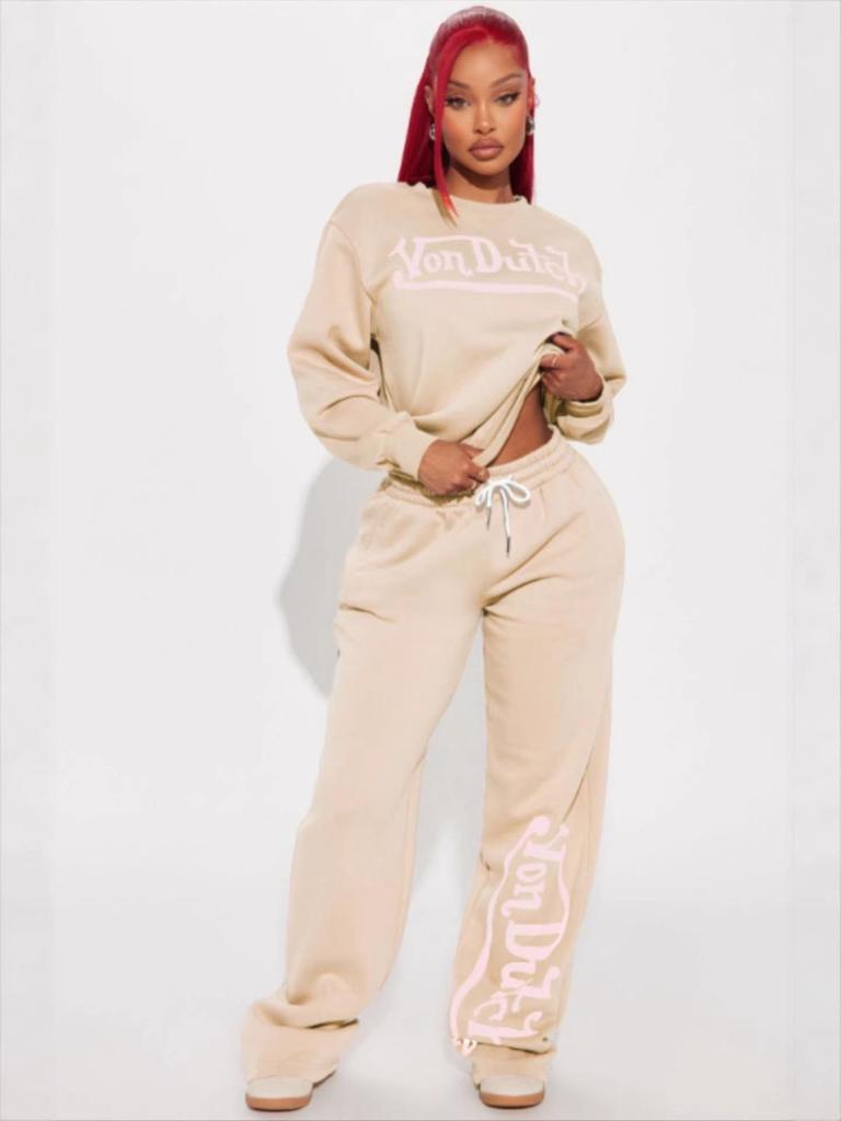 Женский комплект с принтом Von Dutch: Свободная, Повседневная и Модная Уличная Одежда для Комфортной Ежедневной Носки.