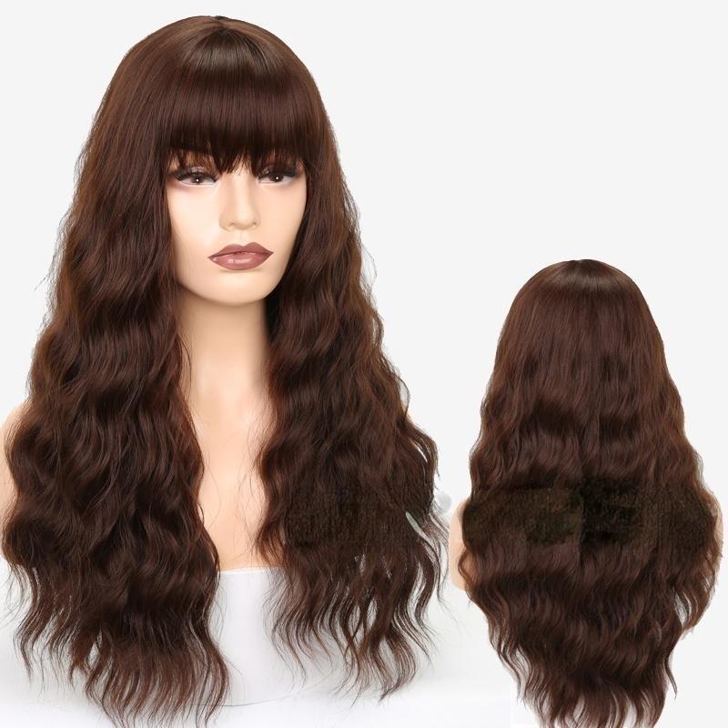 Женская мода с длинным вьющимся париком с челкой