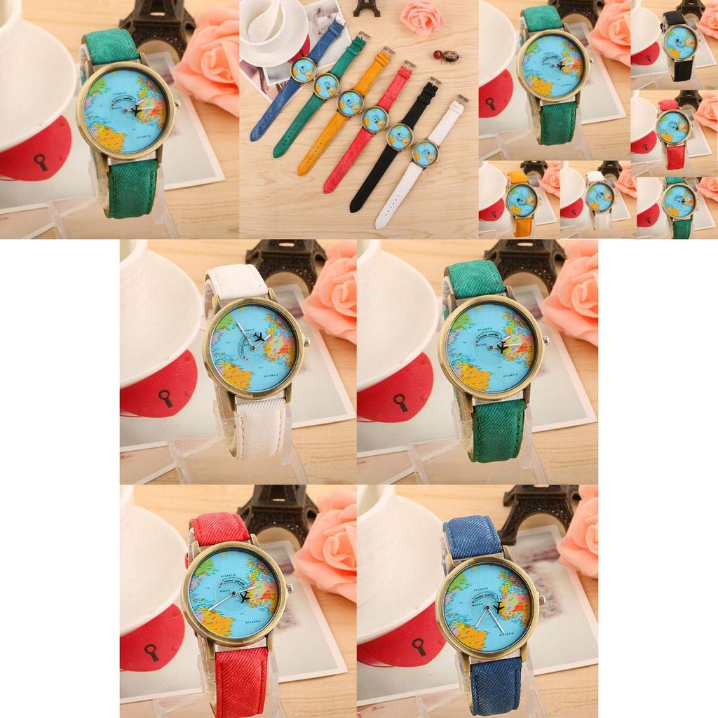 Map Globe World Aeroplane Watch Leather Wristwatch Fashion Jewelry High Quality