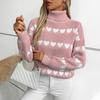 Vintage Heart Print Loose Long Sleeve Stand Collar Cardigan Sweater Knitwear Autumn Winter Top