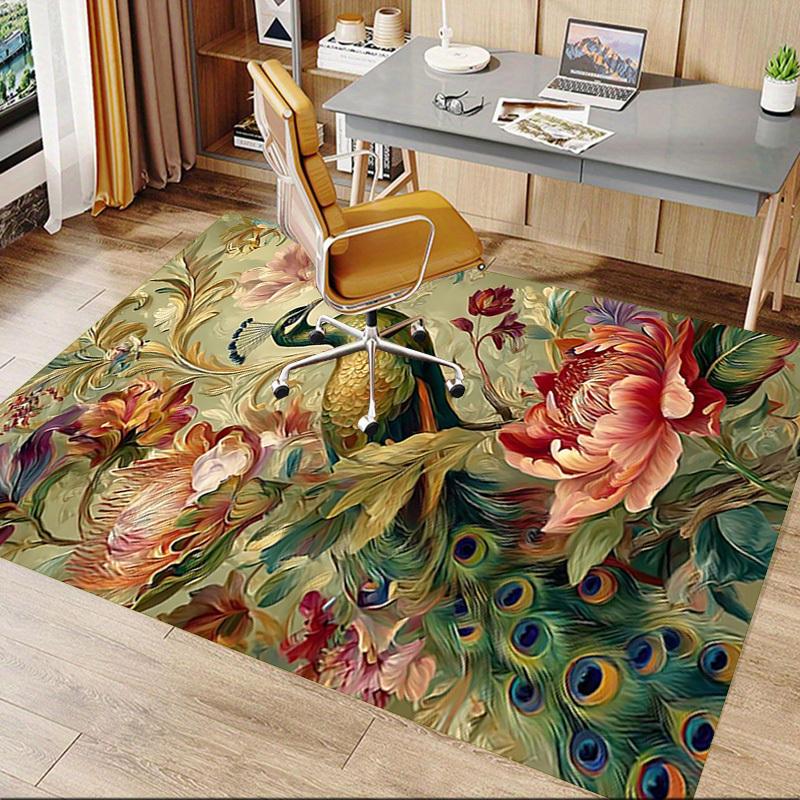 1PC peacock flowers Extra Large Non Slip Floor carpet, Office, family, bedroom Large Area Rug Indoor Rugs, Vibrant Colors
