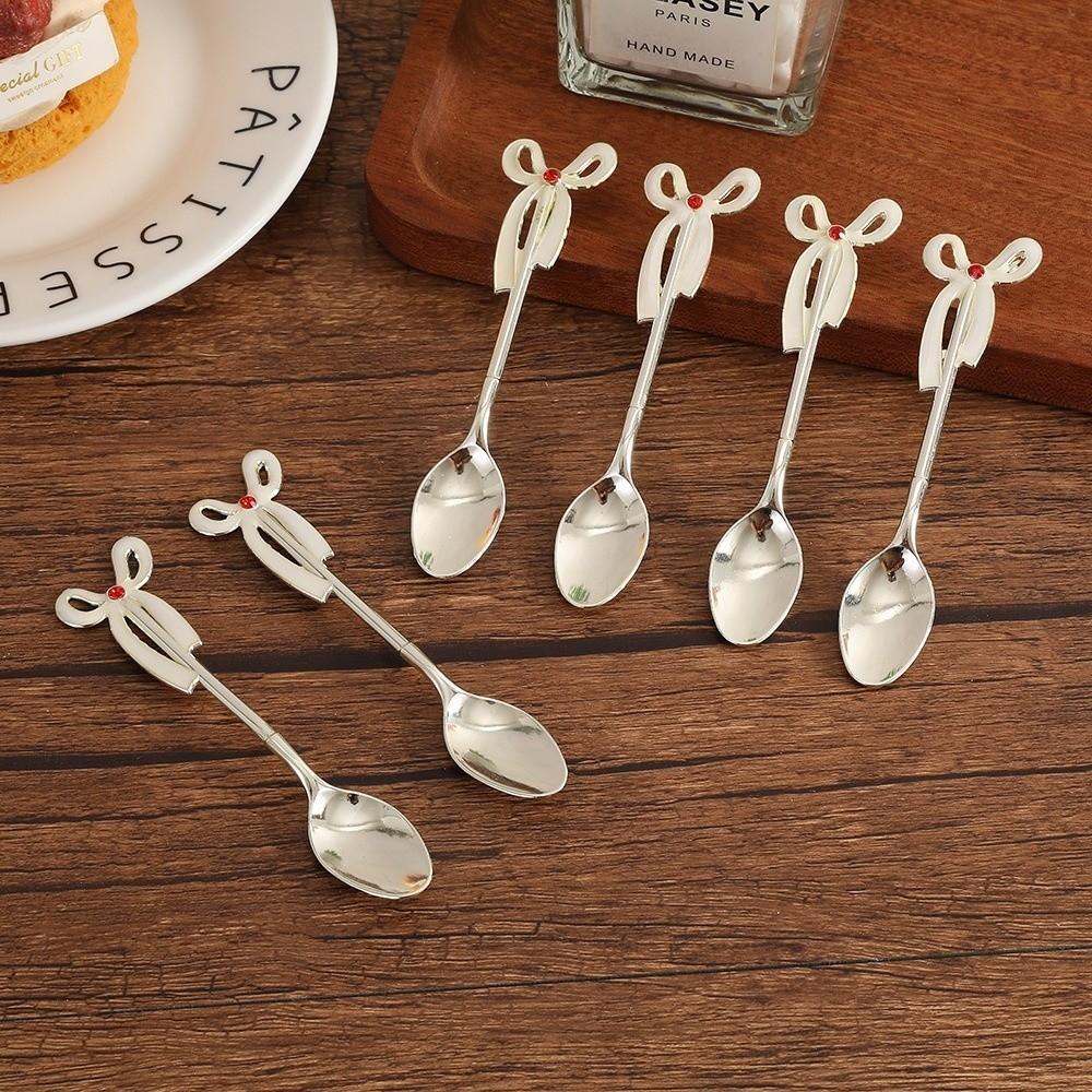 6 Pieces Coffee Spoon Set Swan Base Holder Stainless Steel Spoons Dessert Spoon Set Fruit Dessert