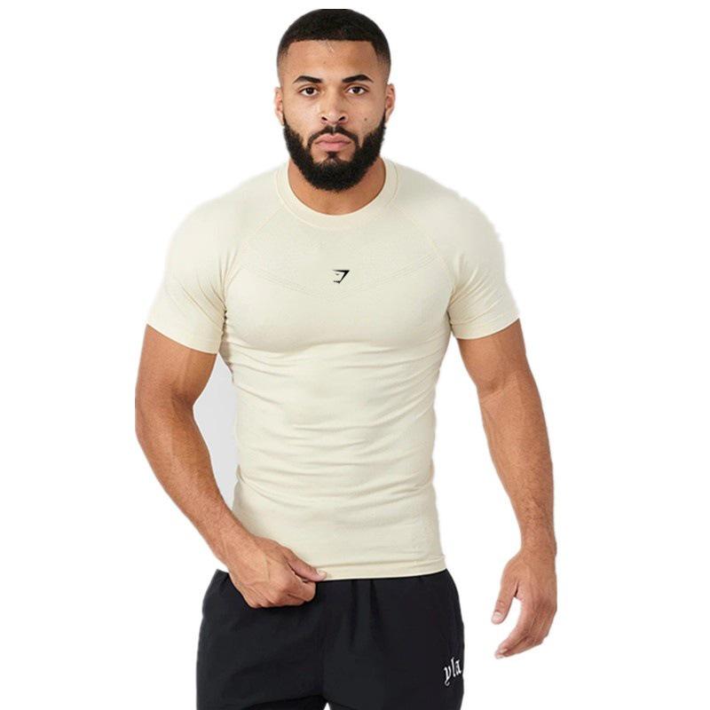 European Men's Cross-Border High Elastic Fitness Bodysuit - Short Sleeve Sports T-Shirt