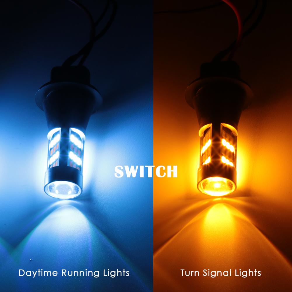 DRL 42SMD P21W 1156 BA15S BAU15S PY21W 7440 T20 Canbus двухцветный переключатель дневных ходовых огней для автомобиля светодиодный указатель поворота 2 шт.