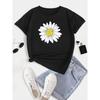 Plus Size Daisy Print Short Sleeve T-shirt Women's Plus Slight Stretch Round Neck Casual Tee