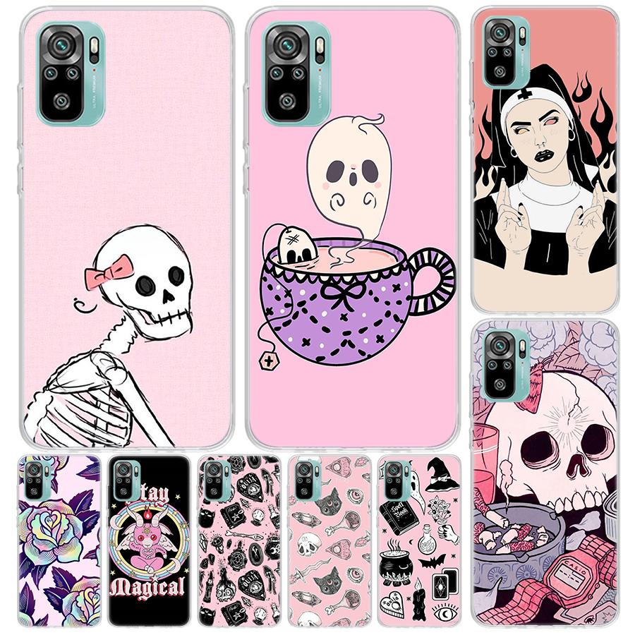 Розовый кошачий череп волшебница ведьма чехол для Xiaomi Redmi 10 10C 9 9C 9T 9A чехол для телефона 10A 8A 8 7A 7 6A 6 Pro K20 K40 10X S2 K30 Pri