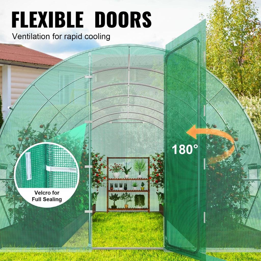 Walk-in Tunnel Greenhouse 19.36x9.68x7.4ft Galvanized Frame PE Cover Green