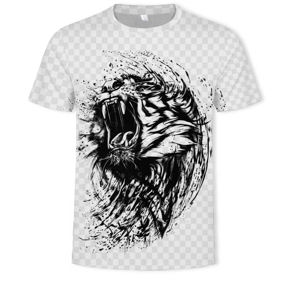 Summer Men's T-shirt 3D Print Tees Tiger Lion Loose Round Neck Short Sleeve Tops Men Clothing