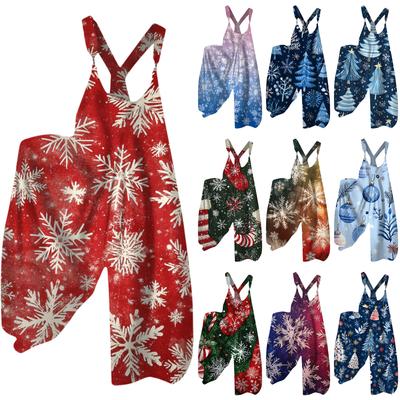 Женский модный повседневный комбинезон с рождественским принтом и широкими бретелями сзади