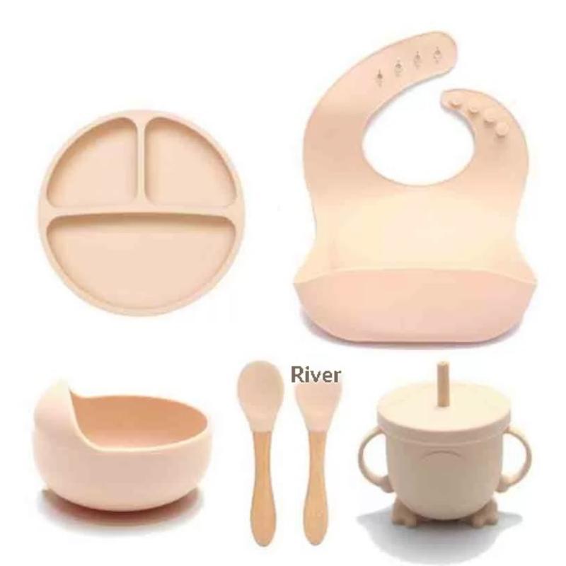 3/6/8 шт. Детская силиконовая посуда Детские столовые приборы Слюнявчик Поильник Тарелка с присоской Набор для кормления