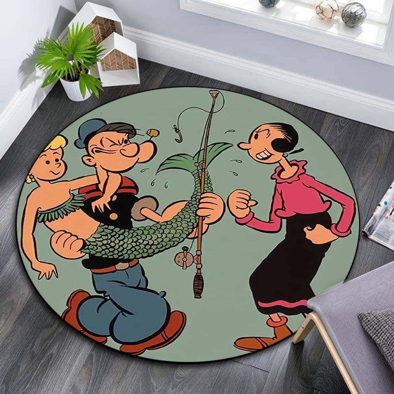 Popeye the Sailor Round Area Rug,Carpet Rug for Living Room Bedroom Sofa Playroom Decor,Non-slip Floor Mat
