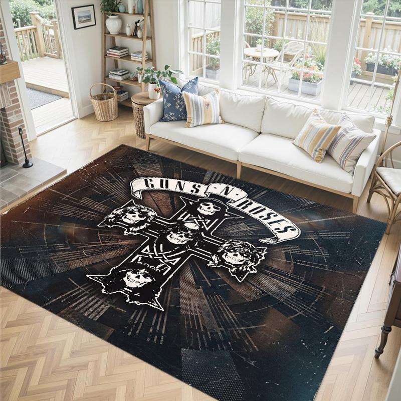 Guns N’ Roses Design Crystal Velvet Carpet Cozy Non?Slip Printed Rug For Bedroom Living Room Entrance