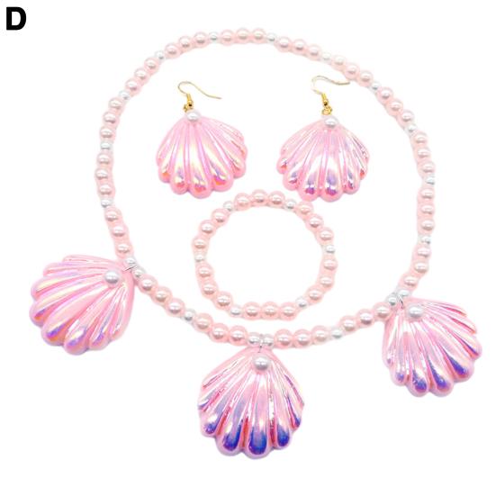 1 комплект, розовый с ожерельем, комплект ювелирных изделий в форме русалки, браслет из искусственного жемчуга, зажим для ушей, экологически чистое ожерелье из ракушки