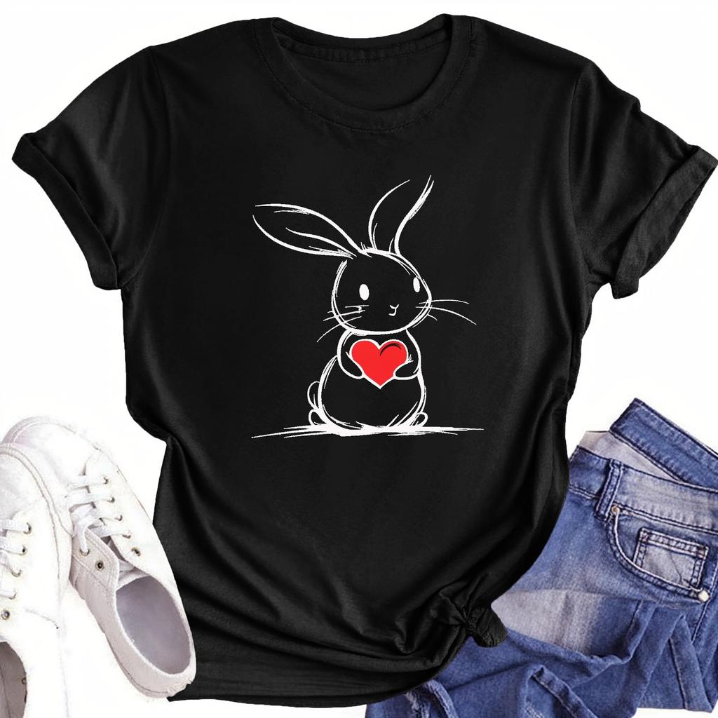 Women's Round Neck Casual Printed Short-sleeved T-shirt Top