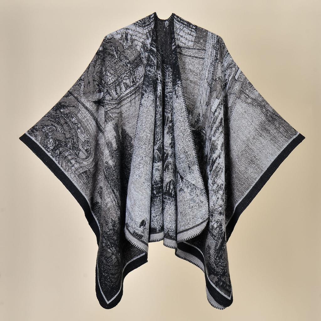 Shawl Imitation Cashmere Knitted Scarf Split Fork Oil Painting Cape Cloak Outside