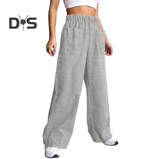 Женские брюки с эластичной талией, средней посадкой, широкие длинные брюки с карманами, клетчатый принт, удобные повседневные брюки