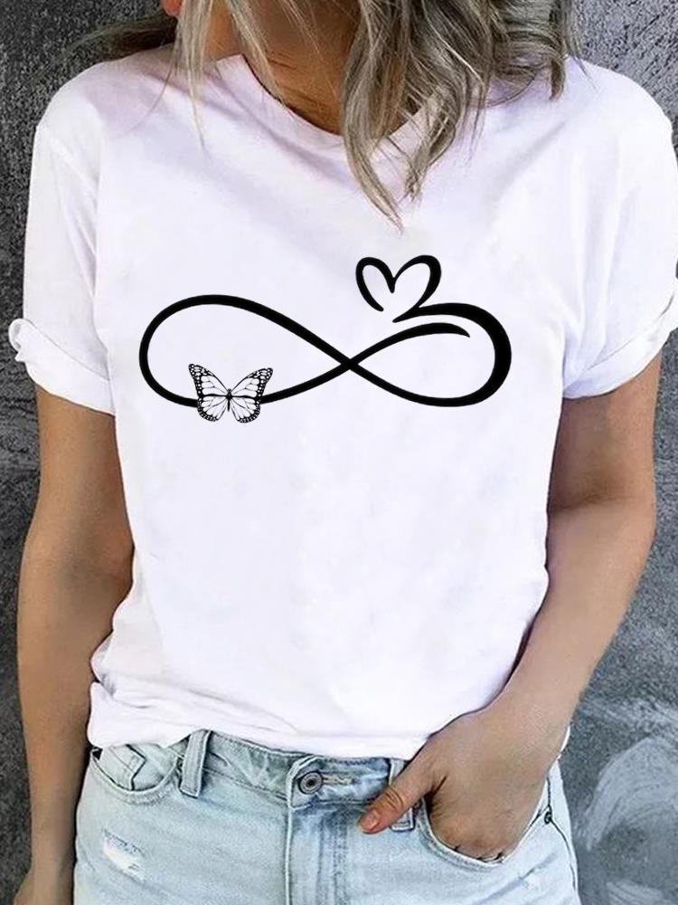 (Азиатский размер) тренд любовь тренд милый Женская мода С принтом Повседневная футболка Футболка Топ Леди Женский Графический Футболки с коротким рукавом Одежда