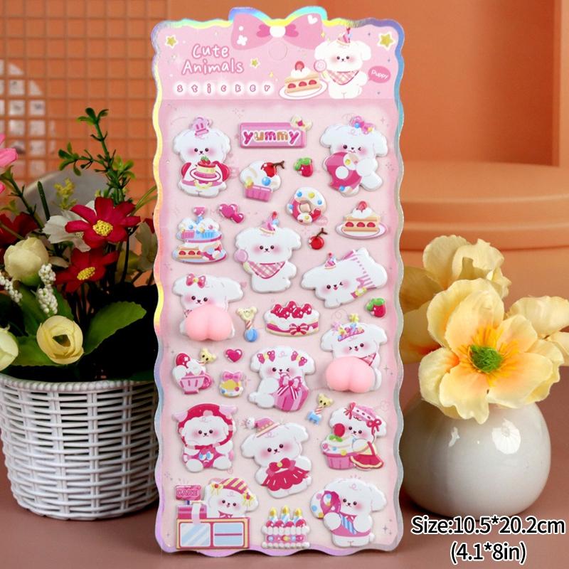 3D Bubble Stickers PP Butt Decorative Stickers Animals Bear Dog Sticker for DIY Scrapbook Phone Case Party Gift Puffy Stickers