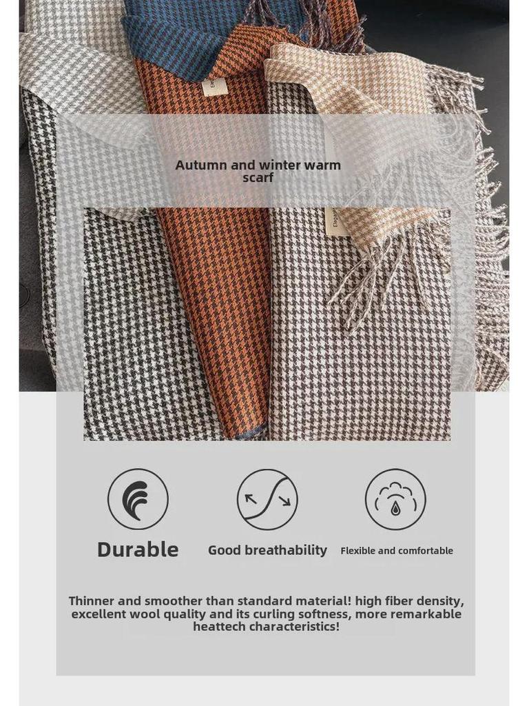 «Новый шарф с узором «гусиная лапка» на осень/зиму — британская универсальная двусторонняя клетчатая шаль с кисточками»