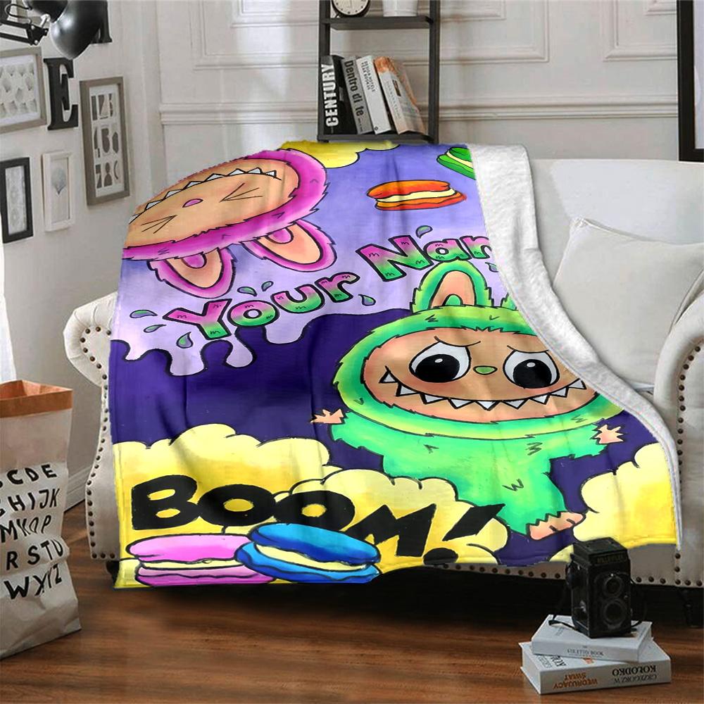 Labubu Personalized Text Blanket Throw Customizable Blanket Soft Warm Cozy Perfect for Office Living Room Couch Seaside Four Seasons Multipurpose