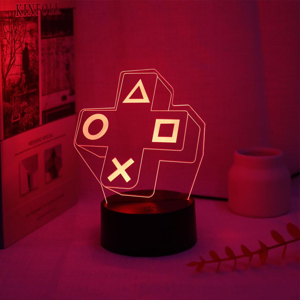 1PC Gaming Experience Cross Button 3D Night Light Touch Colorful LED Light Bedroom Decoration Atmosphere Light