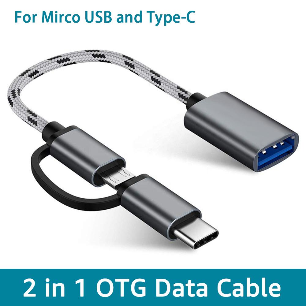 Кабель-адаптер OTG 2 в 1, нейлоновая оплетка, адаптер USB 3,0 к Micro USB Type C для Huawei для MacBook, USB C, телефонный диск OTG