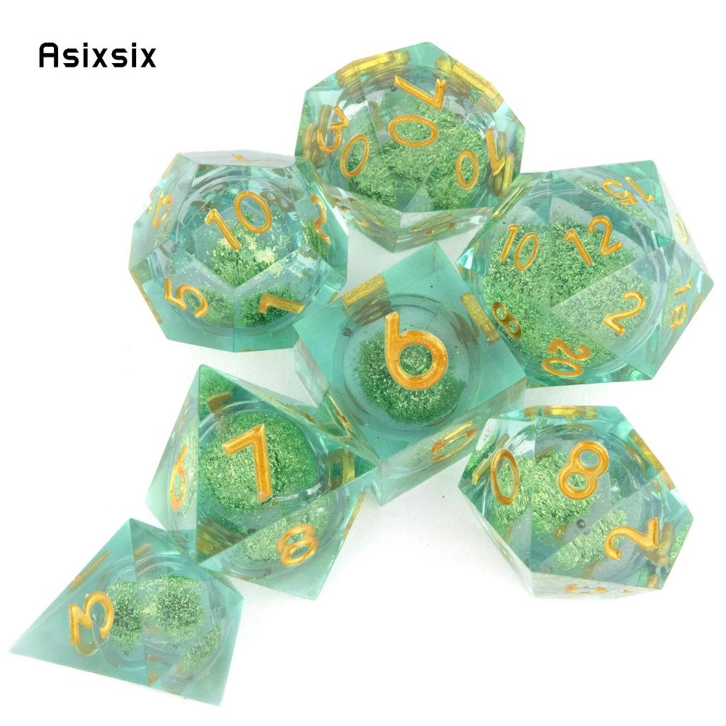 7 шт. зеленая смола, струящийся песок, золотой номер, острые края, многогранные кости, подходят для настольной игры в жанре RPG