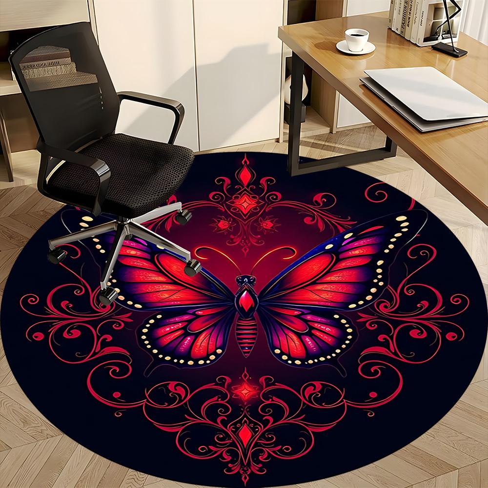 1pc Butterfly Artwork Chair Carpet for Office, Round Non Slip Durable Large Size Office Carpet, Suitable for Office
