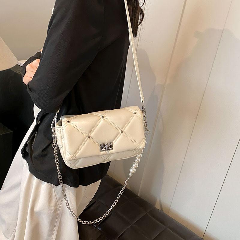 Ielgy Large Bead Chain Diamond Underarm Bag Fashion Trendy One-Shoulder Cross-Body Portable