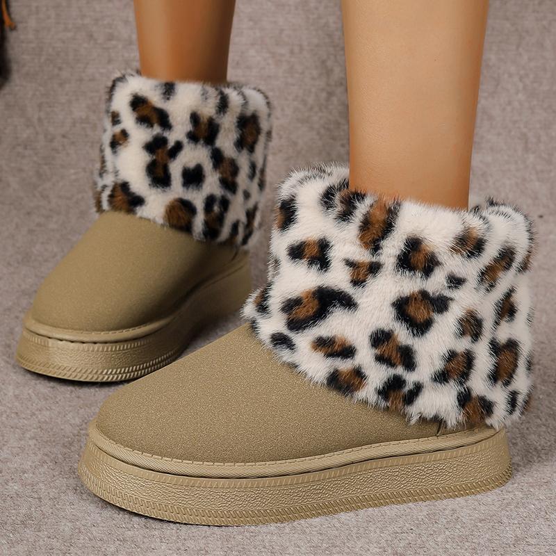 Модные зимние сапоги из искусственного меха для женщин, ботильоны на толстой подошве, модные леопардовые утолщенные пушистые туфли 2024 года, зимние теплые замшевые короткие сапоги