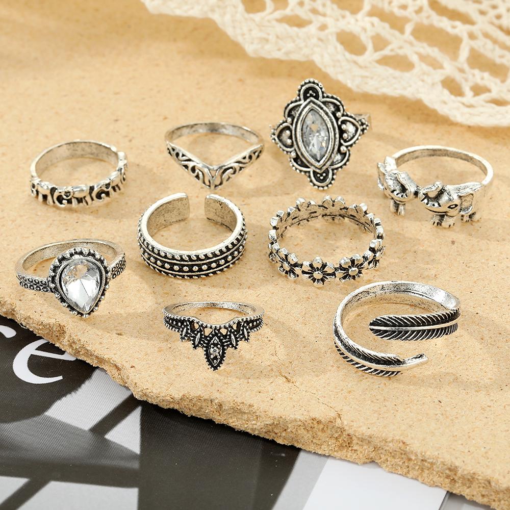 Благородное элегантное винтажное кольцо с бриллиантом, женские ювелирные изделия, универсальные аксессуары, модный комплект очаровательных колец