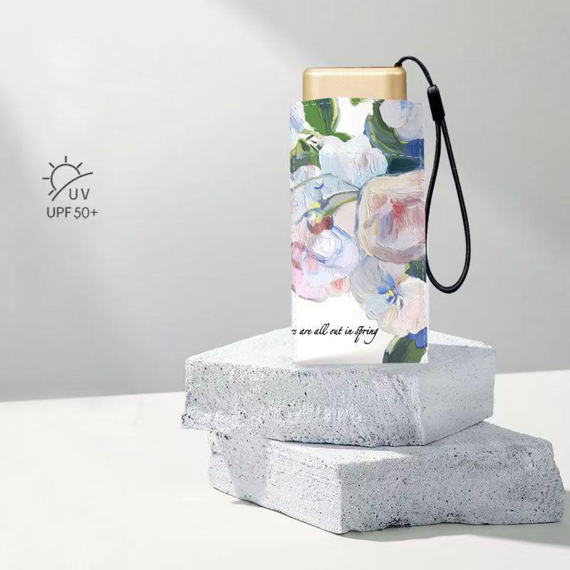 Мини-зонт Pokect Fine Folding Rose Painting Umbrella Anti UV Waterproof Parasol для мужчин и женщин Compact Outdor Travel Sun and Rain Zone
