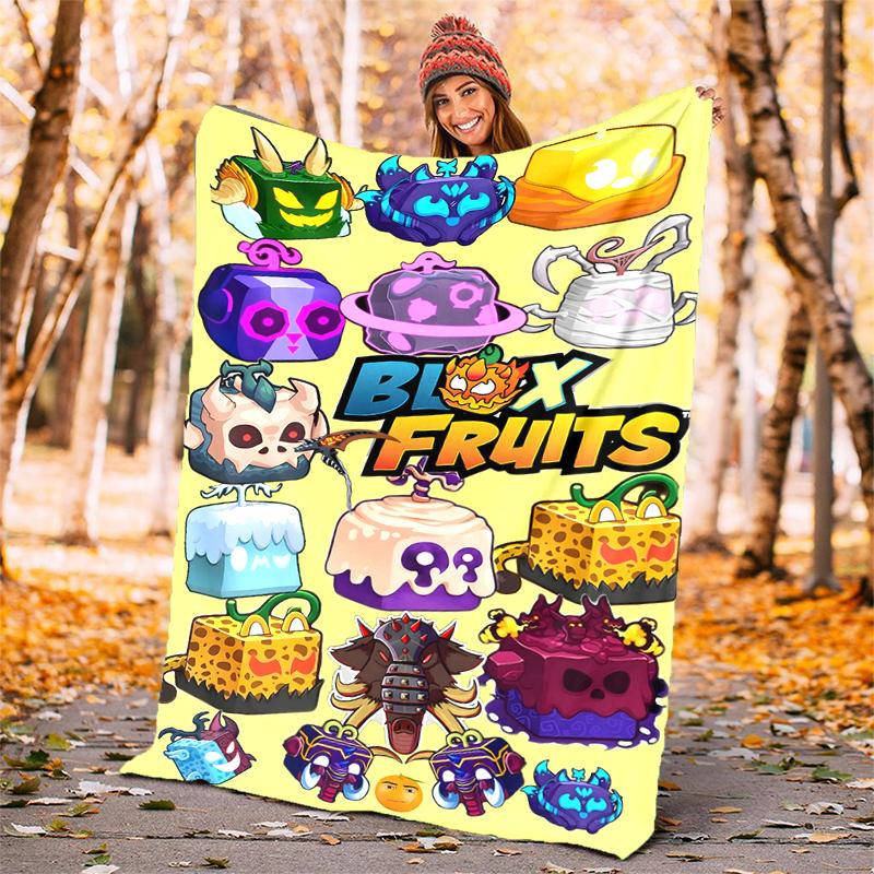 Blox fruit Flannel Blanket Soft Warm All-Season Throw, Design for Camping, Car Travel, Hiking Sofa, Bed, Office Perfect Gift for Parties
