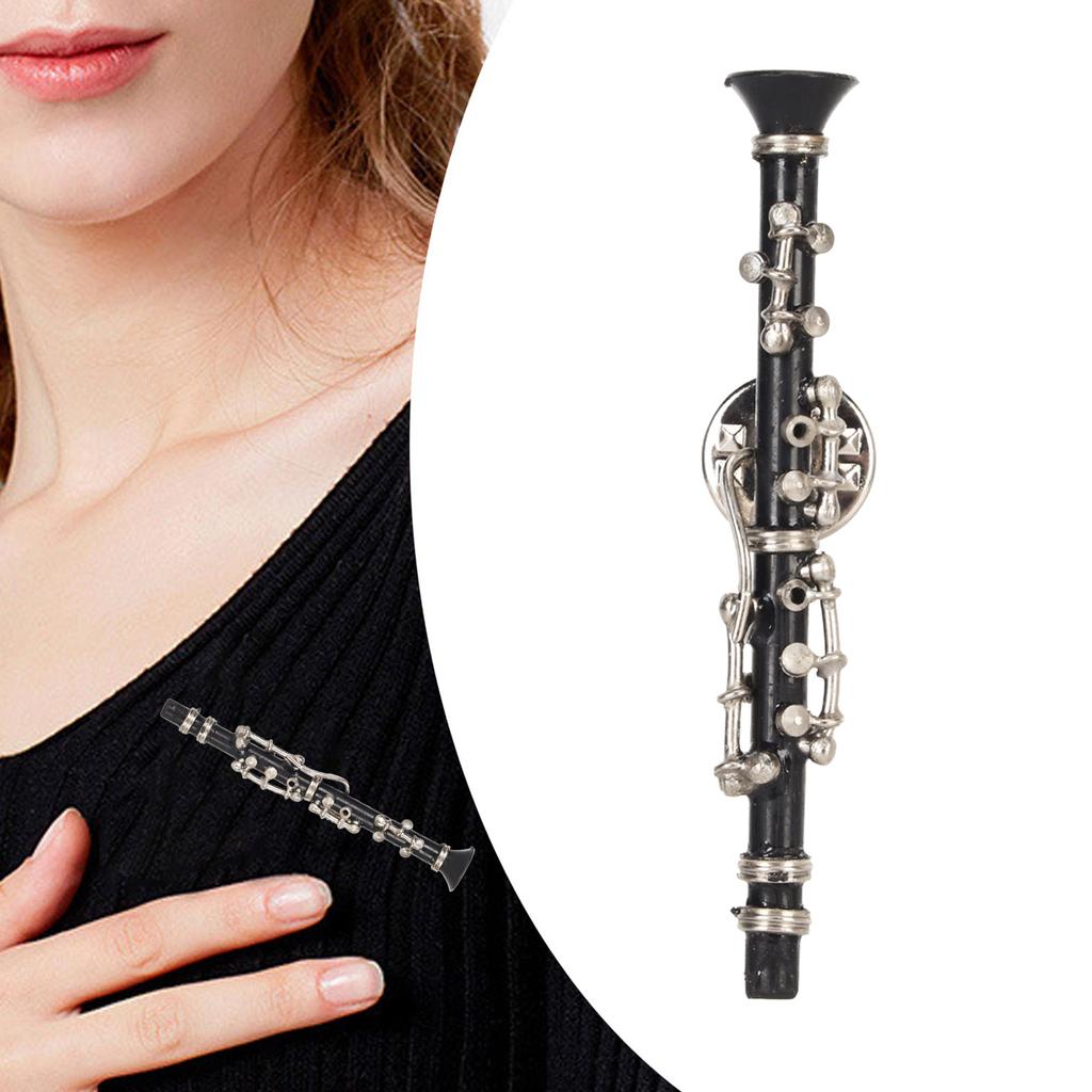 Oboe Brooch Pin Fashion Elegant Simulation Metal Musical Instrument Brooch with Red Velvet Lined Case