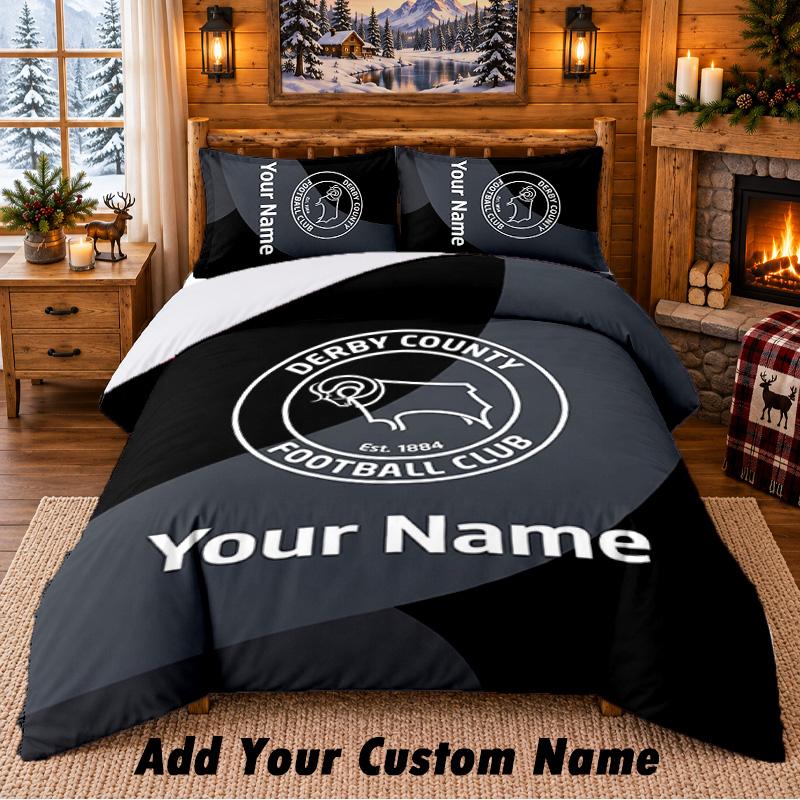 Derby County Pattern Bedding 3Pcs Set Custom Name, Bed Sheet And Pillowcases For Home Bedroom