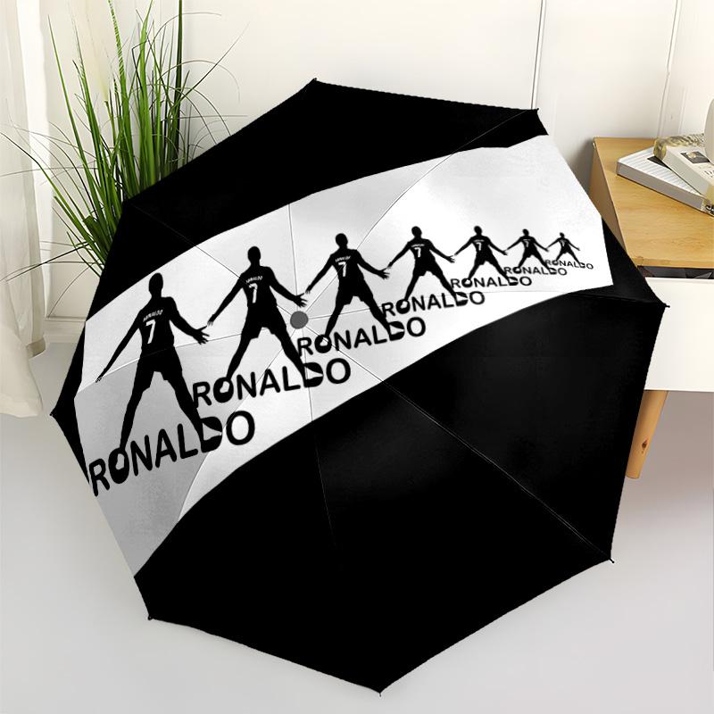 Ronaldo's Iconic Strike Compact Travel Automatic Umbrella Retractable Design with 8-Rib Durability Lightweight for Outdoor Daily Use Fashionable