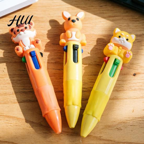 Miniature Colorful Pens Set 2Pcs Ballpoint Pen Mini 4-in-1 Multicolor with Cute 3D Doll Decoration Toppers Decorations Smooth Writing Stress-Free