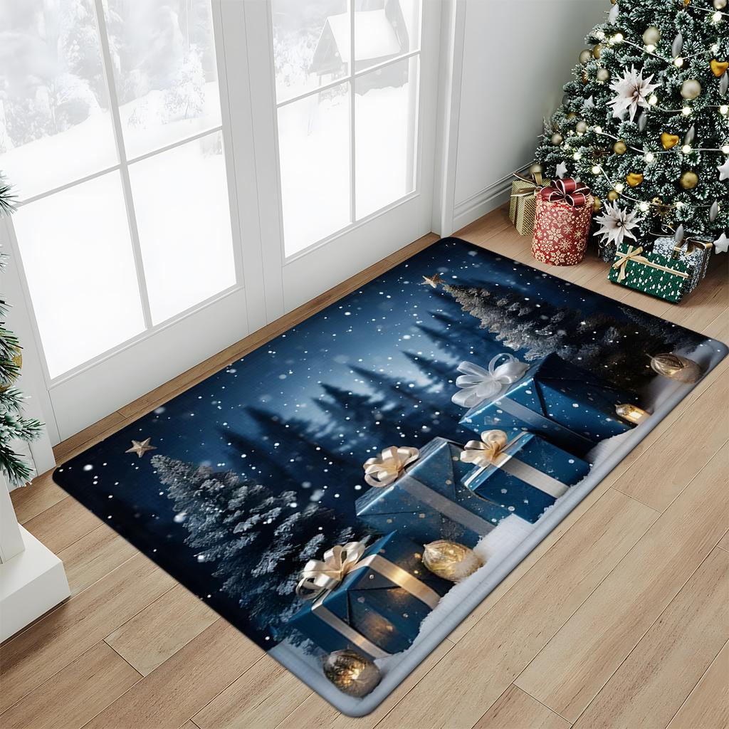 1pc Christmas Snow Scene Gift Welcome Mat - Romantic Christmas Style Floor Mat for Decoration - Home Use Absorbent Non-Slip Entrance Mat, Machine Wash