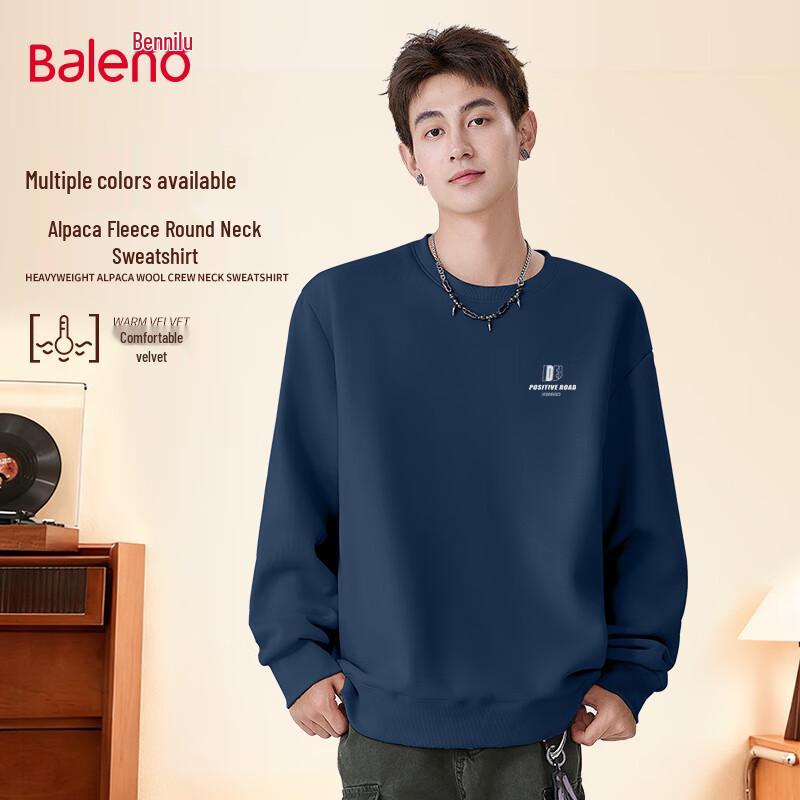 Baleno Men's Winter Fleece Lined Letter Graphic Round Neck Sweatshirt