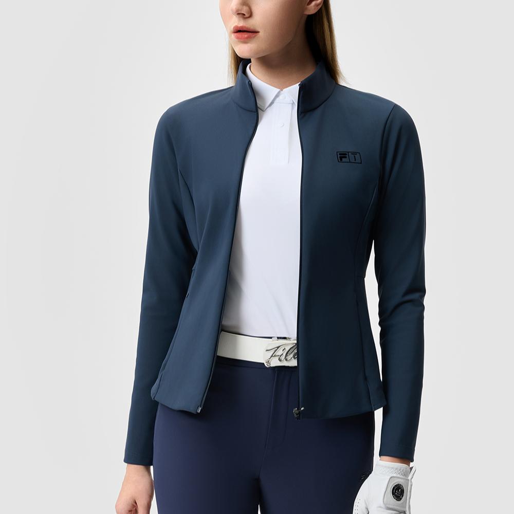 Fila Атлетика Повседневный Спорт Универсальный Простой Повседневный Воротник-стойка Удобный Трикотажный Длинный рукав Куртка Женские куртки Морской синий A11W515504F-DB
