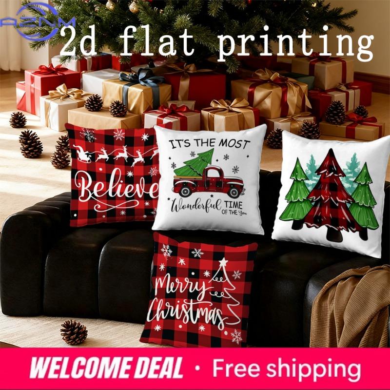 Home Decor Christmasthemed Pillow Covers with Festive Designs Pattern Cushion Cover Suitable for Sofa Bedroom Car Pillow Cover