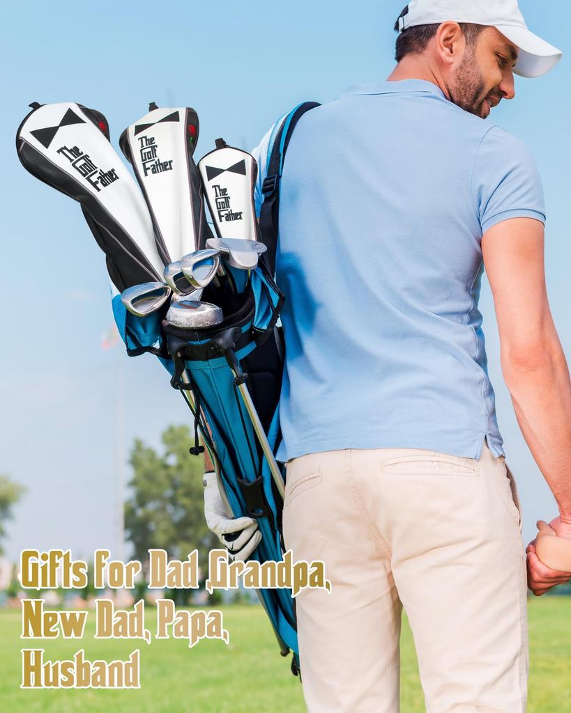 Golf Wood Cover Set of 3 (1FH) for DriverFairway WoodUtility Club Head Cover Black Synthetic Leather The Golf Father