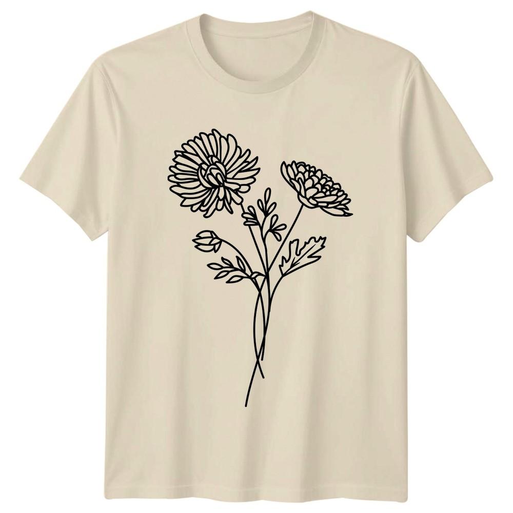 Minimalist Chrysanthemum Flower Bouquet TShirt Floral Line Art Birthday Gift